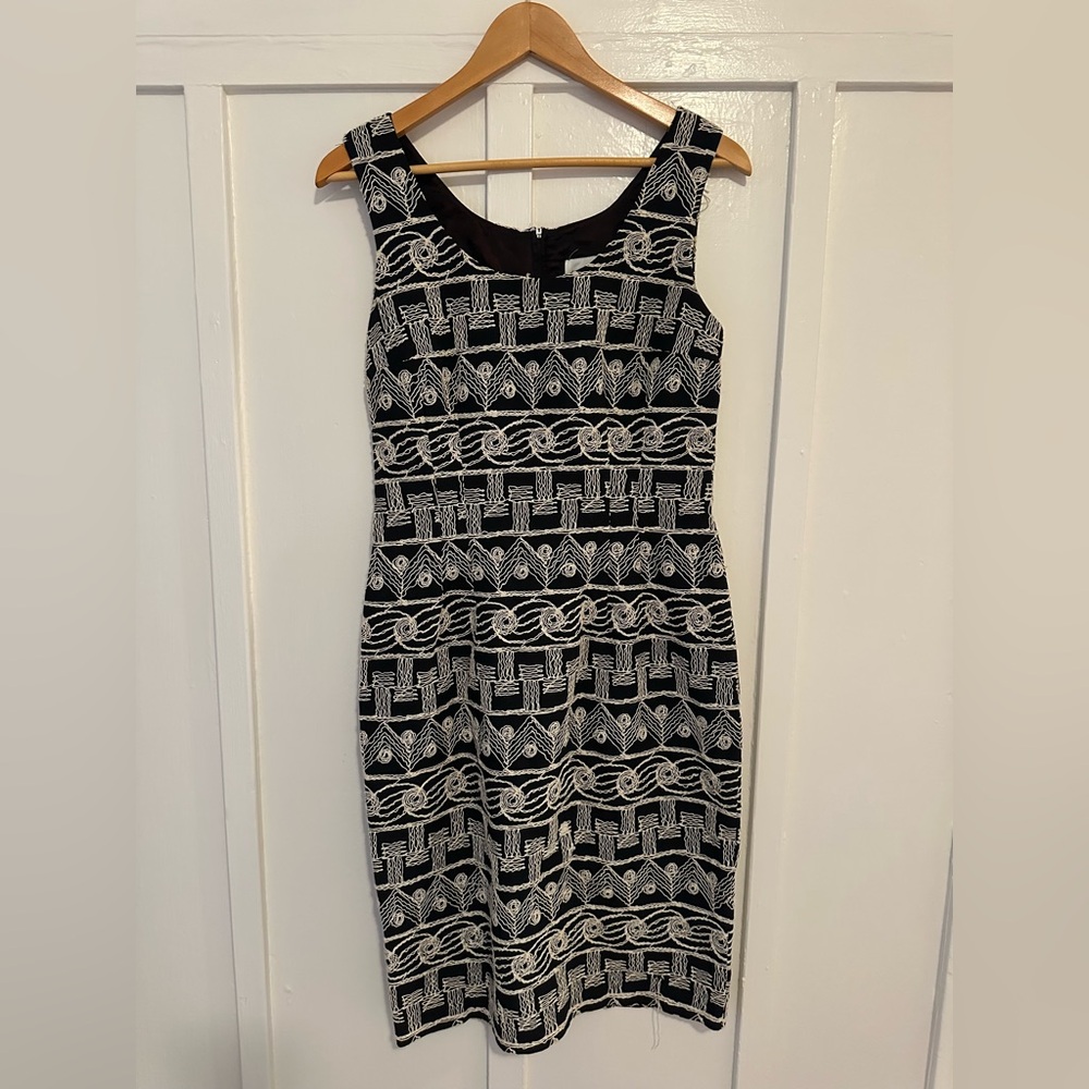 80s NICOLE STUDIO Black and White Embroidered Pattern Midi Dress